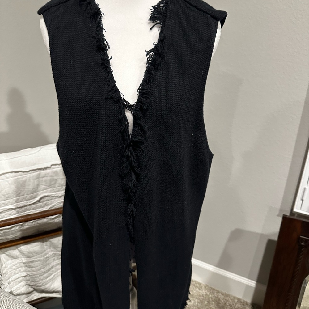Chicos black Fringed Sleeveless Vest